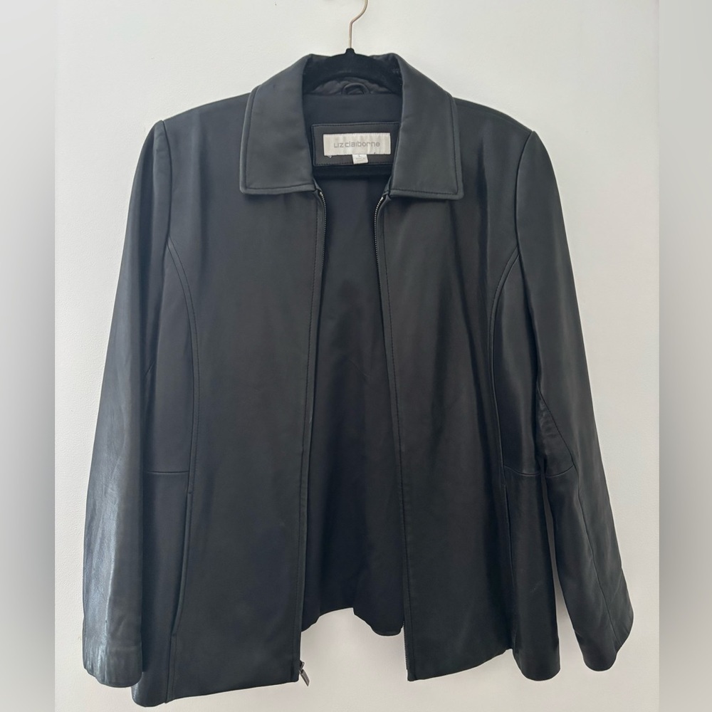 Liz Claiborne Women’s Leather Zip Jacket with pockets